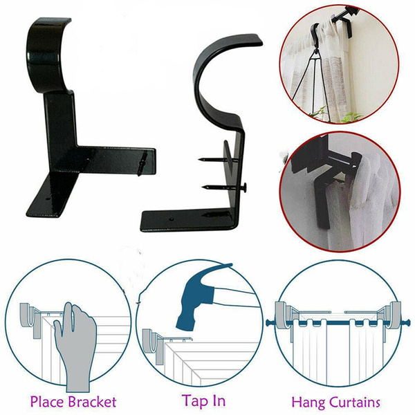 2 X Single Hang Curtain Rod Holders Bracket Window Frame Curtain Rod