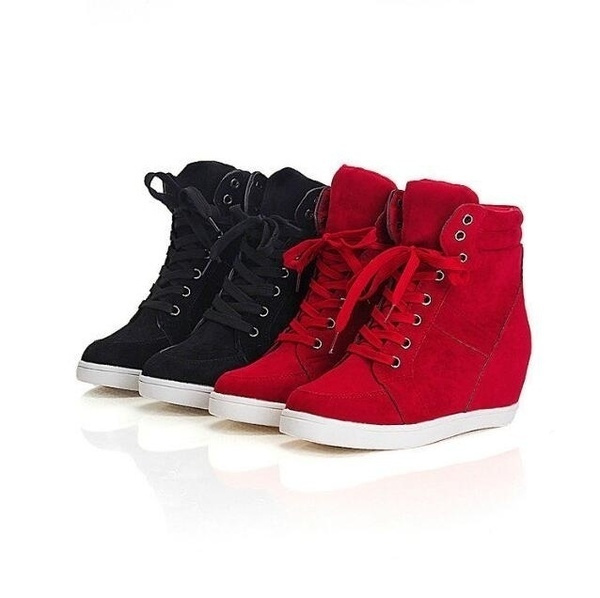 New Women's Fashion Wedge Sneakers Hidding Heels Black Red Tennis Shoes ...