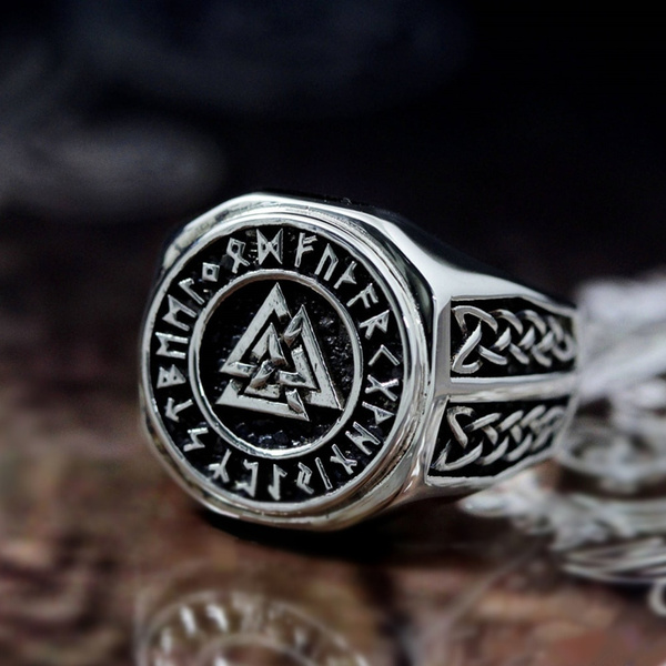 Valknut Viking Stainless Steel Symbol Ring Mens Norse Celtics Knot Rune ...