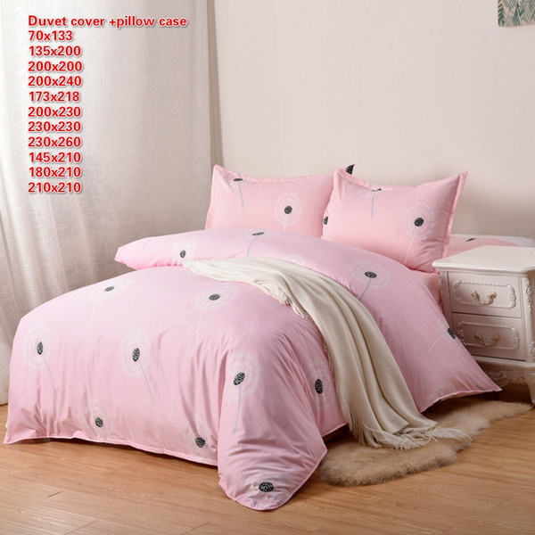 Women Fashion Dandelion Printed Pattern, Pink Queen Bed Set