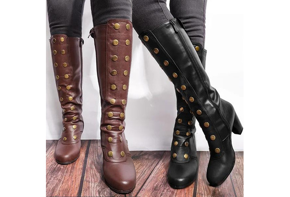 mybestLuck Women Vintage Medieval Boots Retro Cosplay High Martin Boots Black / US7.5(Label Size 38)