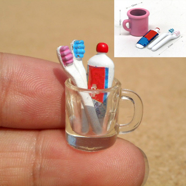4pcs/set 1:12 Dollhouse Miniature Mini Toothpaste Toothbrush Cup Kitchen Y*jg 