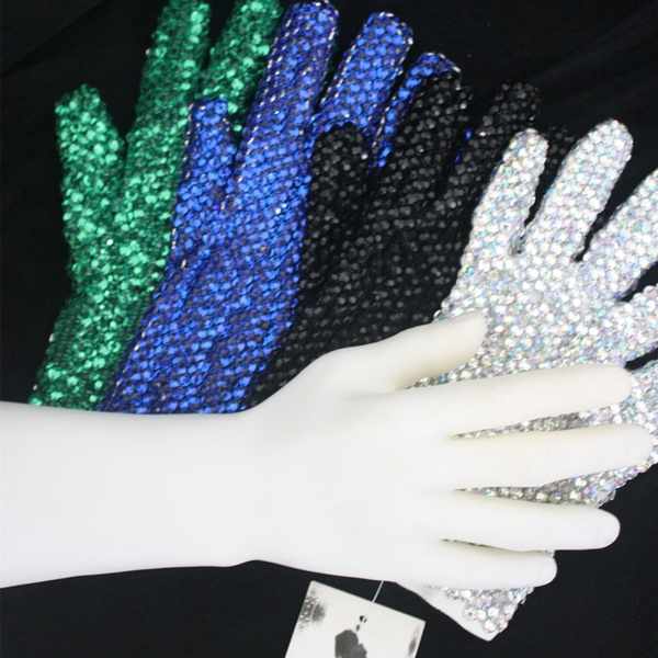 In Memory MJ Michael Jackson Colorful Both Side Crystal Rhinestone Handmade  Performance Collection Glove