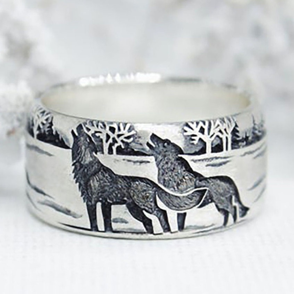 sterling silver wolf ring