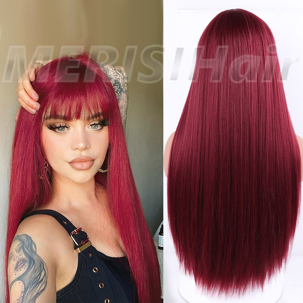 red wig bangs