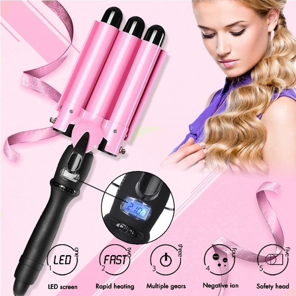 25mm 3 Barrels Hair Curler Curling Iron Wavy Hair Crimping Iron Styling  Tool with LCD | Wish