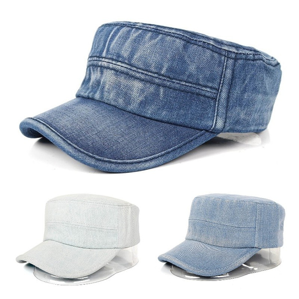 Denim Flat Top Army Hat Snapback Caps 