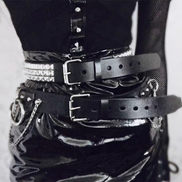 Luxury Designer Punk Belts For Women Men Fashion Rivets Male Belt Genuine Leather Hip Hop Strap Women Rock Gothic Chain pyramid rivets belt men and