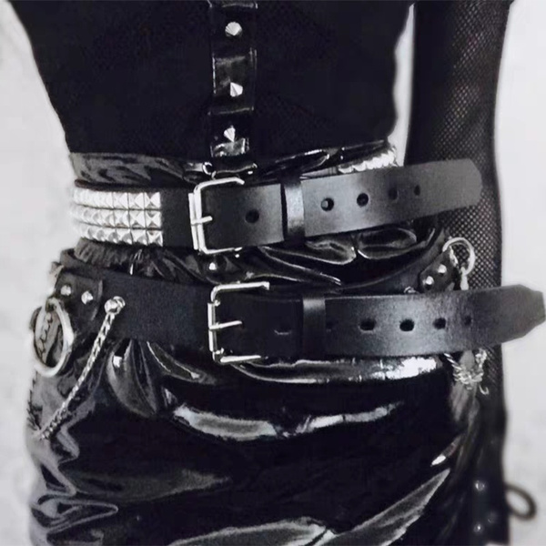Punk Dark Rivets Rhinestone Belt Luxury Designer Leather Strap