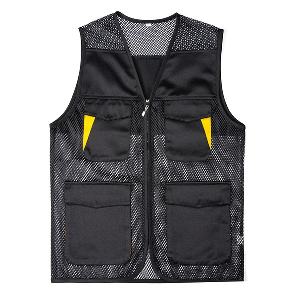 Mens Womens Mesh See-Through Utility Waistcoat Multi Pocket Work