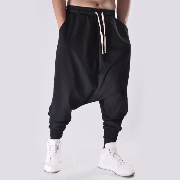 Mens Drop Low Crotch Sweat Pants Loose 