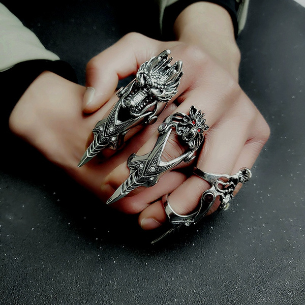 Domineering Punk Rings Rock Scroll Joint Knuckle Metal Full Finger Claw  Rings Nail Hook Ring Nail Finger Claw Spike Cosplay Rings Jewelry