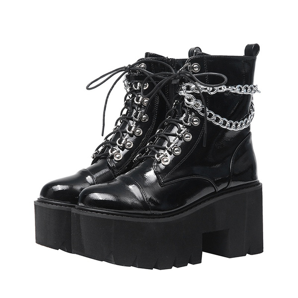 Womens Patent Leather Gothic Black 