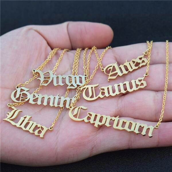 New 12 Old English Gold Zodiac Necklace 