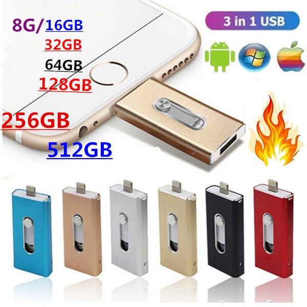 Flash Drive for iPhone Photo Stick 128GB Thumb Drive USB 3.0 Flash Drive 3  in 1
