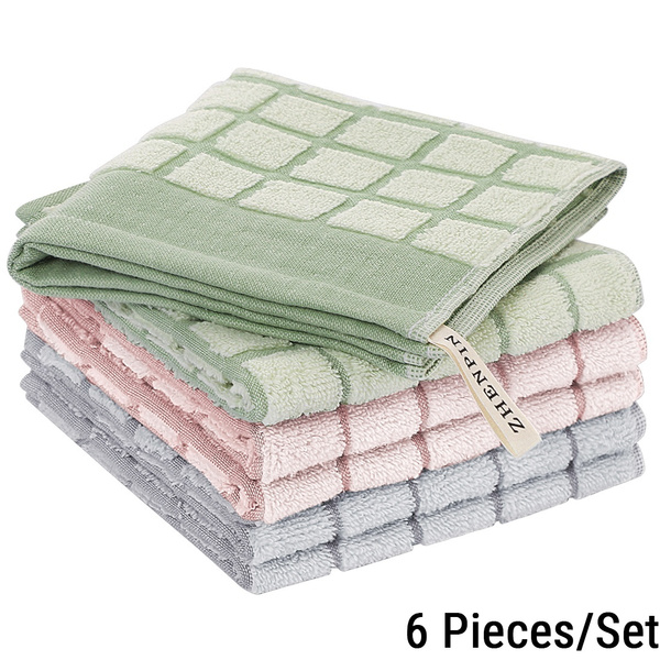 6Pcs 100% Cotton Kitchen Dish Towels Washcloths Rags Absorbent for Cooking,  Drying Dishs Cleaning Pan Holder Mat 13 X13 Inches