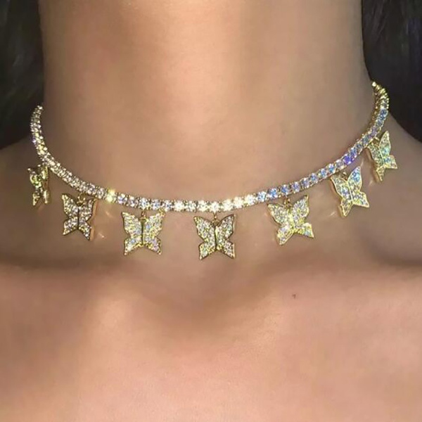 diamond butterfly necklace choker