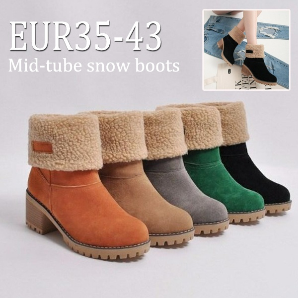 women large size snow boot warm chunky heel boots