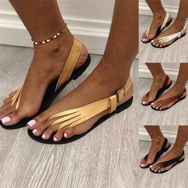 High Quality Womens Gladiator Flat Sandals Ankle Slippers Leather Straps Flip Flop Bohemia Beach 
