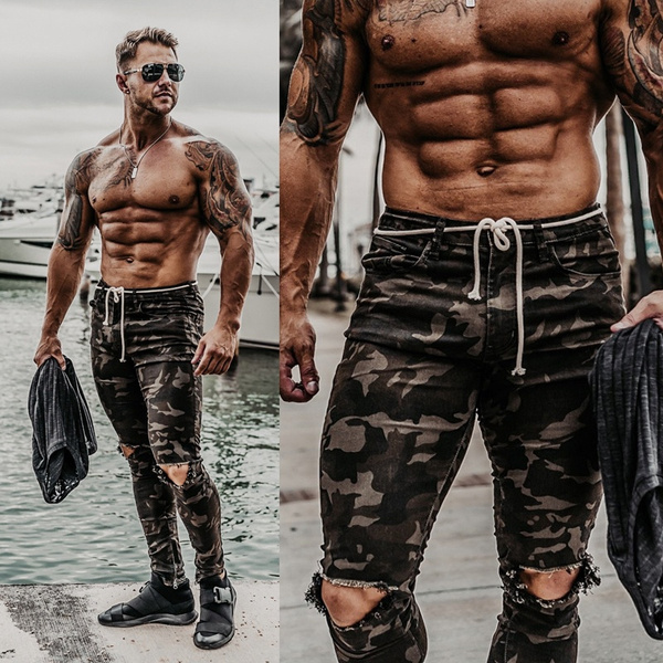 Ripped camo jeans mens sale