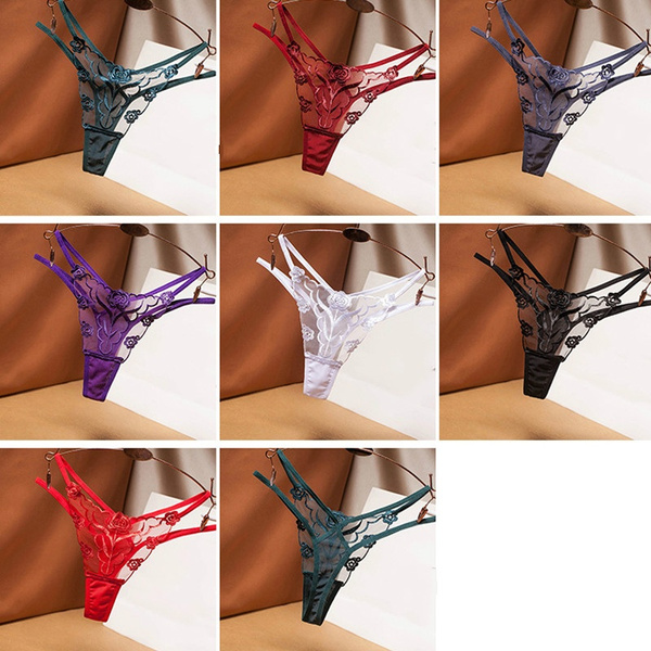 Sexy Fashion Embroidered Mesh Yarn Ladies Thong Transparent Perspective  Young Woman Temptation Underwear Fashion Hot T Pants G-String