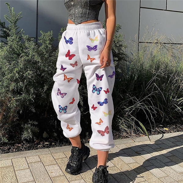 Women Loose Trousers Casual Butterfly Print Sweatpants Summer Stretch High Waist Pant Sports | Wish