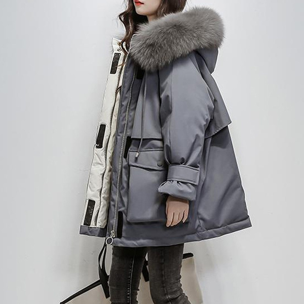 fur hood tie up puffer jacket