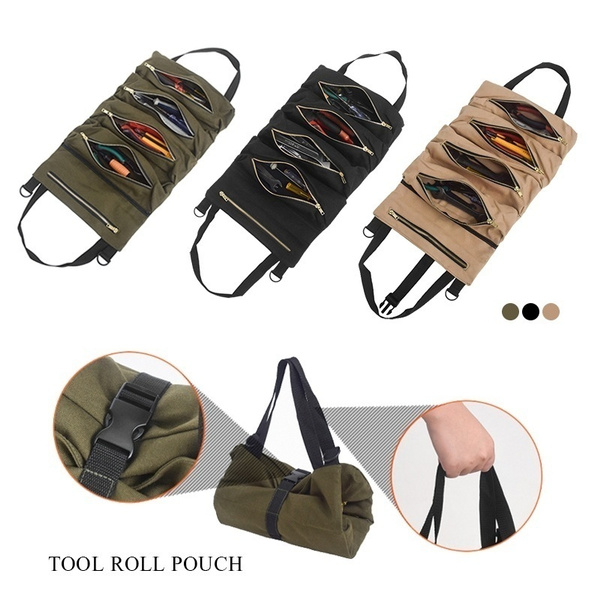 Super Roll Tool Roll,Multi-Purpose Tool Roll Up Bag, Wrench Roll Pouch,Canvas  Tool Organizer Bucket,Car First Aid Kit Wrap Roll Storage Case,Hanging Tool  Zipper Carrier Tote,Car Camping Gear