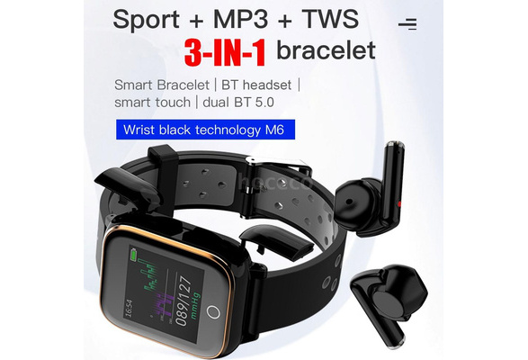 M6 3 In 1 Smart Watch TWS Earbuds MP3 Player Smart Bracelet