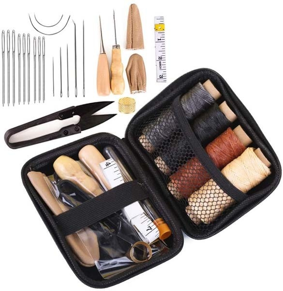 Leather Working Tools and Supplies, Leather Working Kit with Large-Eye  Stitching Needles, Waxed Thread, Leather Sewing Tools for DIY Leather Craft