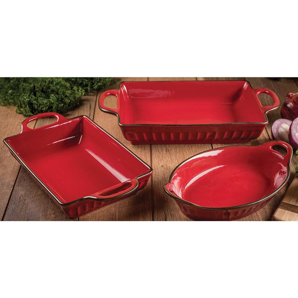 3-Piece Ceramic Bakeware Set (Red)