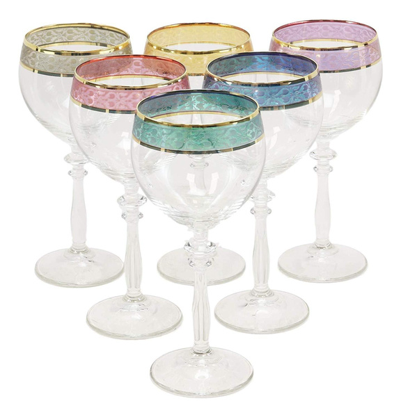 Ebros Gift Italian Set of 6 Beveled Champagne Wine Glasses With Infused Colorful  Stems