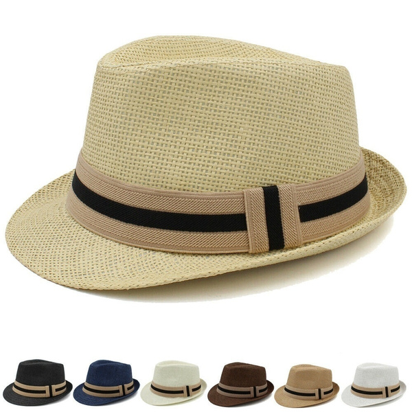 LEAQU Unisex Summer Panama Straw Fedora Hat Short Brim Roll Up Cap