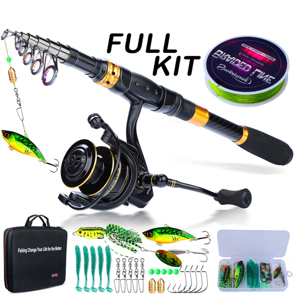 Fishing Rod and Reel with Carrying Case Lure Hook Line Accessories