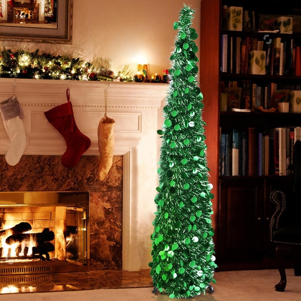 Bestparty 5ft Collapsible Artificial Christmas Tree Pop Up Christmas Tree With Stand Tinsel Xmas Tree For New Year Home Decor Wish