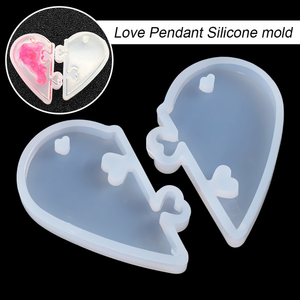 Silicone Heart Puzzle Casting Pendant Jewelry Mould Mold Resin Craft Necklace 