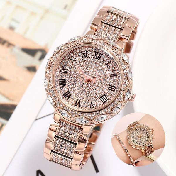 Luxury Women Rose Gold Watch Fashion Ladies Quartz Diamond
