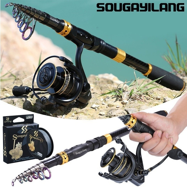 Sougayilang Fishing Rod and Reel Portable Telescopic Fishing Pole Spinning  Reel with Line for Travel Saltwater or Freshwater Fishing