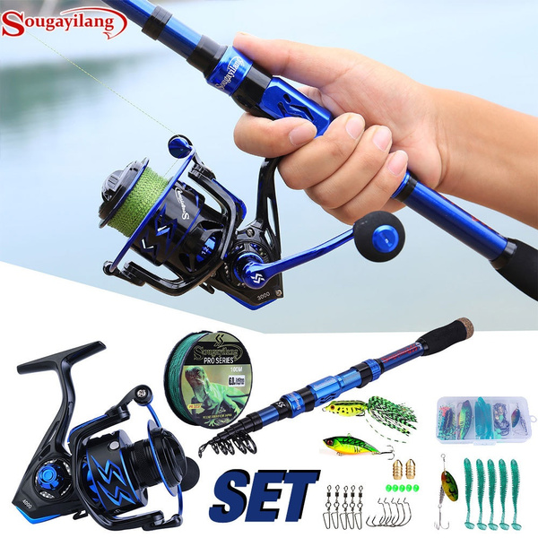 Sougayilang Fishing Rods Reels Combos Set with Portable Telescopic Carbon Fishing  Pole 13BB Metal Spinning Reel PE Line Lures Set for Freshwater Saltwater  Fishing