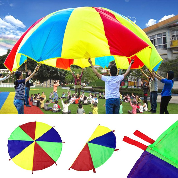 Outdoor Game Exercise Sport Toy 8 Handles Kids Play Rainbow Parachute GA 