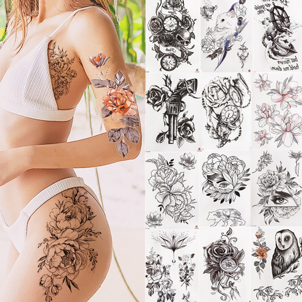 Waterproof Temporary Tattoo Sticker Fashion Women Girl Black Rose Butterfly Design Arm Body Art Wish