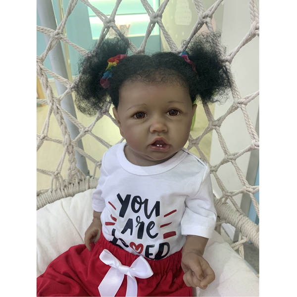 55cm African American Baby Doll Black Girl Full Silicone Body Reborn Baby Alive Dolls Wish