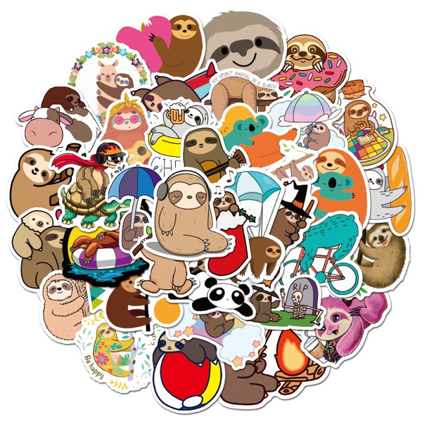 50 Pcs Cute Sloth Animal Laptop Stickers Relax Life Funny Text Cartoon ...