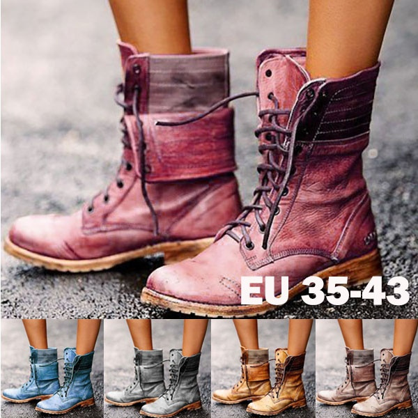New Women's Winter Boots Lace Up Flat 
