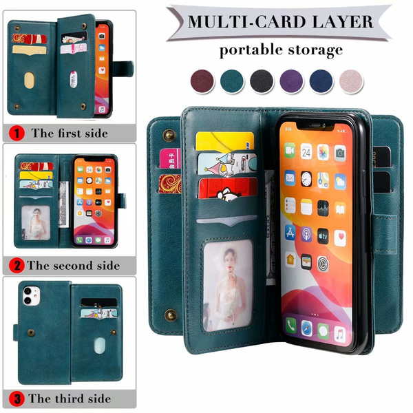 MultiFunctional Leather Wallet 10 Card Slots Phone Case Clutch Purse