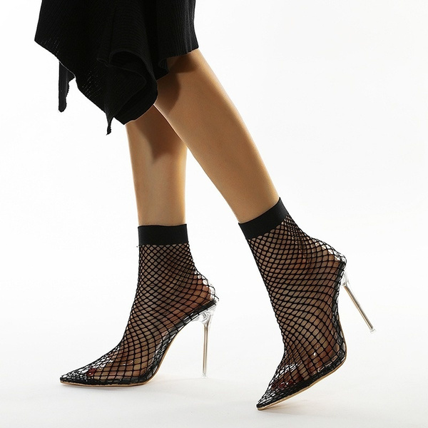black sock boots clear heel