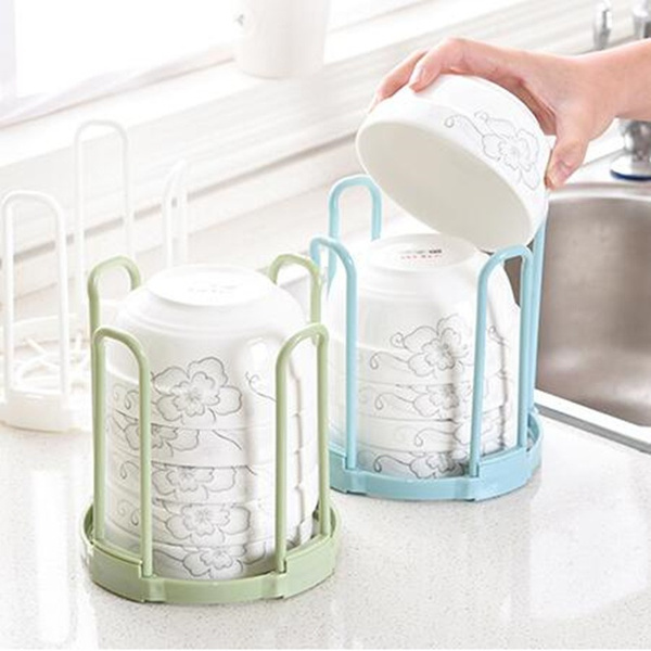 Kitchen drain dish rack creative stacked rice bowl storage rack ...