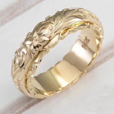 Couple Rings, yellow gold, Flowers, goldplated