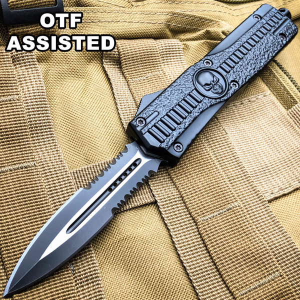 USA SELLER FAST SHIPPING BLACK Tactical Dual Action Punisher Skull OTF