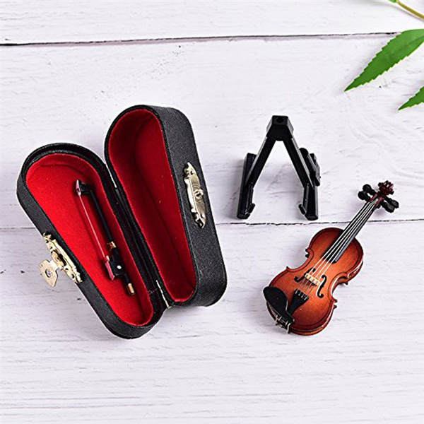 Wooden Guitar Model Miniature - Musical Instrument Dollhouse Decor With Display Stand